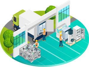 Déchargement d'équipements électriques du camion